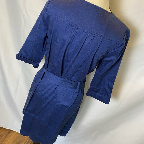 Trina Turk Blue Linen Blend Button Front Belted Tie Waist Mini Dress Womens - Picture 6 of 11